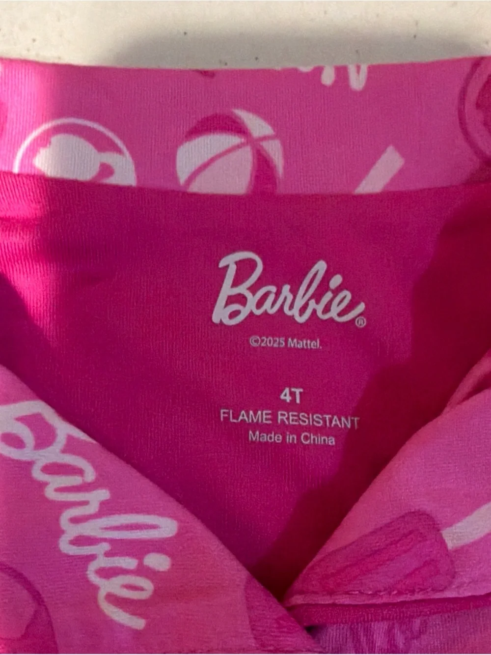 Barbie Hot Pink Short Sleeve Pajama Set with Summer Print 4T New
